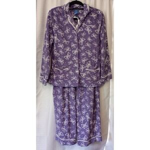 Simply Vera Wang Fleece Bow Print Pajama Set Purple White Women's Large 2‑Piece